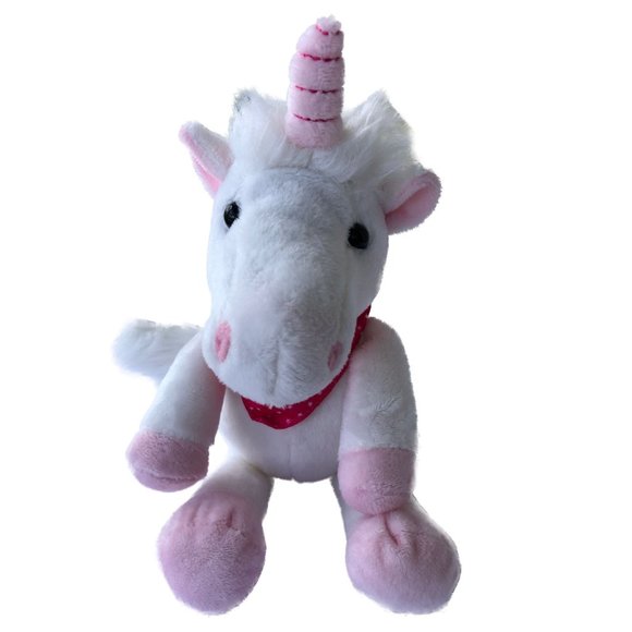 Kinder White Unicorn Plush Pink Bandana with White Stars Stuffed 12" - Picture 1 of 6